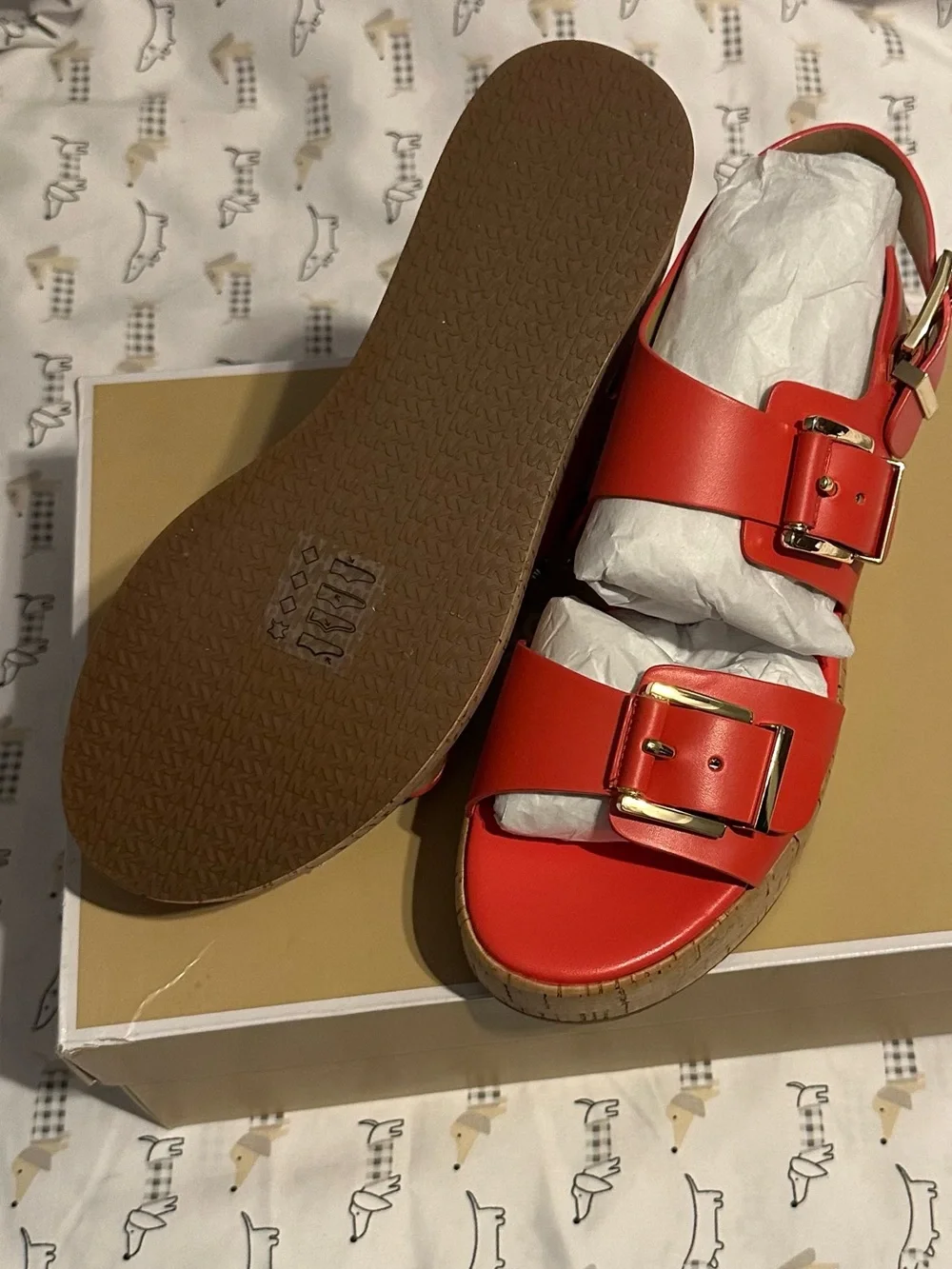 Michael Kors Coral Leather Double-Buckle Slide Sandals